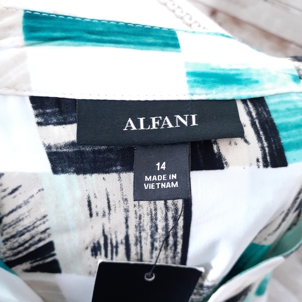 Alfani Shift Dress Sz 14 Green Tiles Lace Detail 948 - Picture 3 of 6